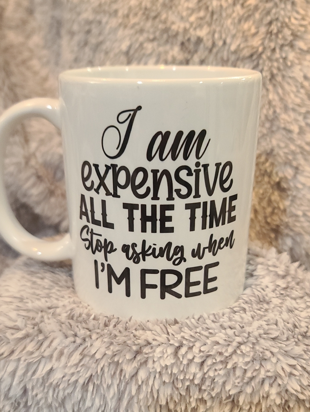 Funny 2 Sided Coffee Tea White Mug with Black Script NWT